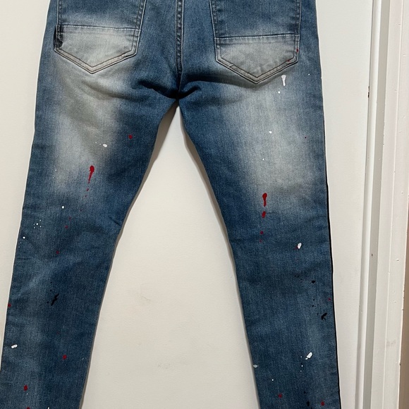 Focus Jeans Men’s Bandana Patches And Stripes Slim Fit Size 29x30 Distressed. - Picture 4 of 8